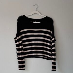 Express Black and Cream Striped Crop Top Sweater